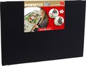 Zwarte puzzelmap met een label met afbeeldingen van een vrouw die een puzzel maakt. "PortaPuzzle Standard 500-1000" is te zien.