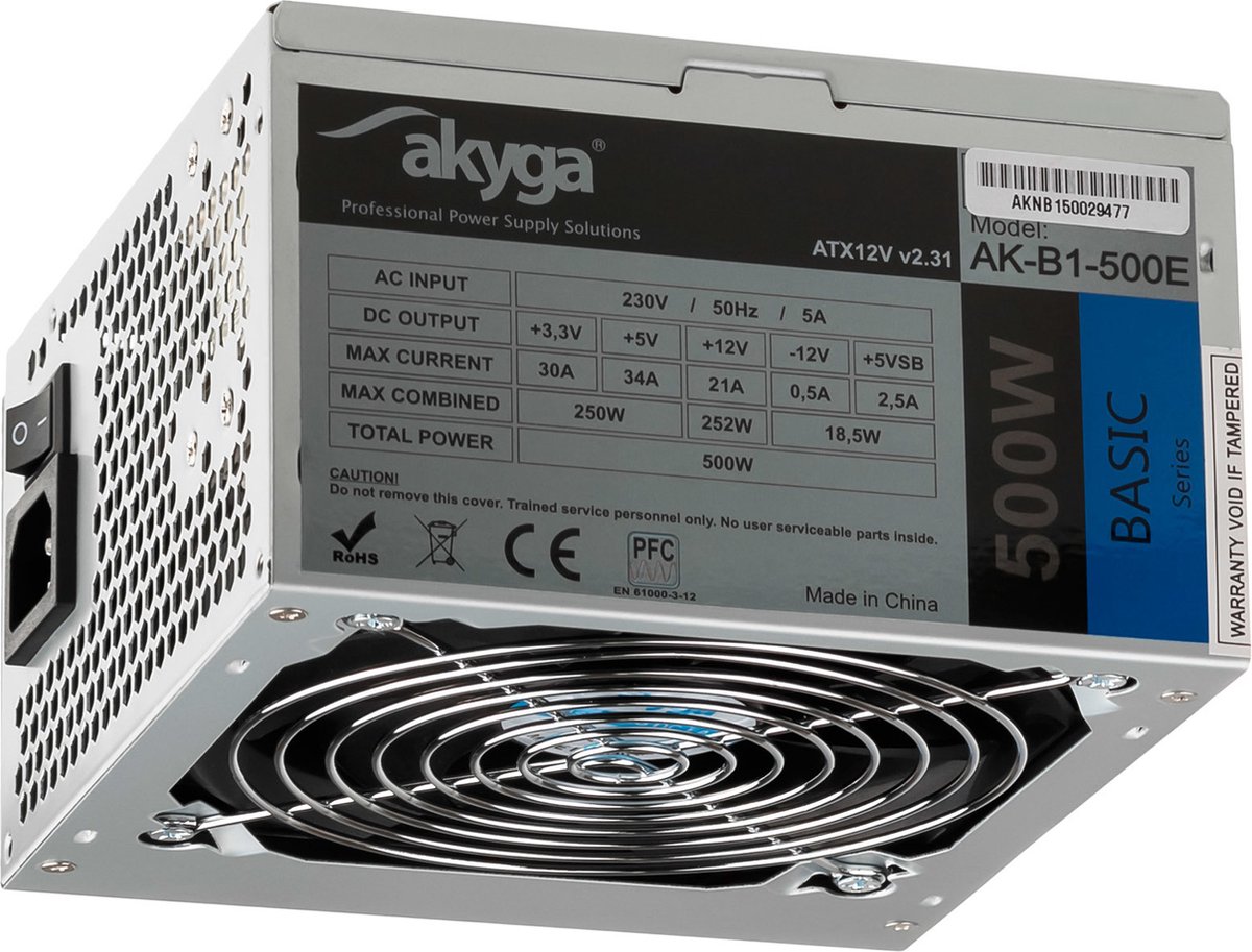 Akyga Ak-B1-500E Power Supply Unit 500 W 20+4 Pin Atx Atx Grijs voeding - afbeelding 3