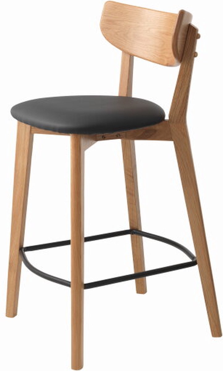 Barstoel Pero eiken zwart Pu-leer - barstoelen set van 2