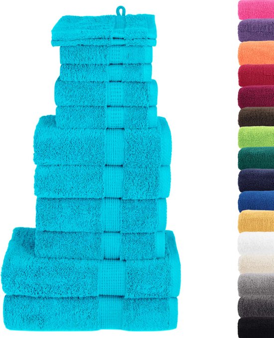 vidaXL - 12 pièces - Ensemble de serviettes - 600 - g/m² - 100% - coton - turquoise