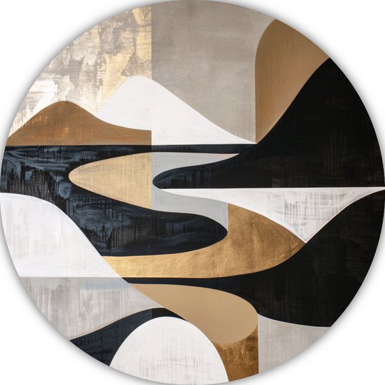 Abstracte kunst wandschalen - Minimalistisch wanddecoratie rond - Wandcirkel Woonkamer - Muurdecoratie klassiek - Schilderij - Kunst aan de muur muurcirkel aluminium 50x50 cm