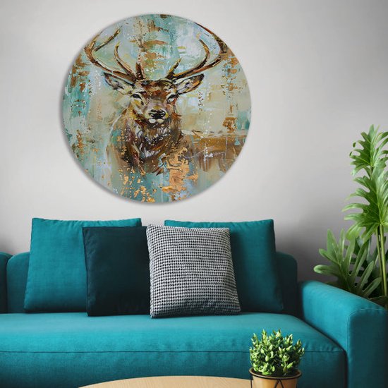 Echelle murale cerf - Décoration murale Animaux ronde - Décoration murale ronde Or - Tableaux champêtres - Cercles muraux - Art mural cercle mural aluminium 70x70 cm