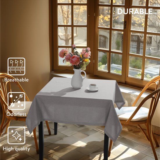 JEMIDI Nappe/Nappe de jardin effet lotus Nappe aspect lin Housse anti-taches de lin - Gris clair - Forme Eckig - Format 110x110