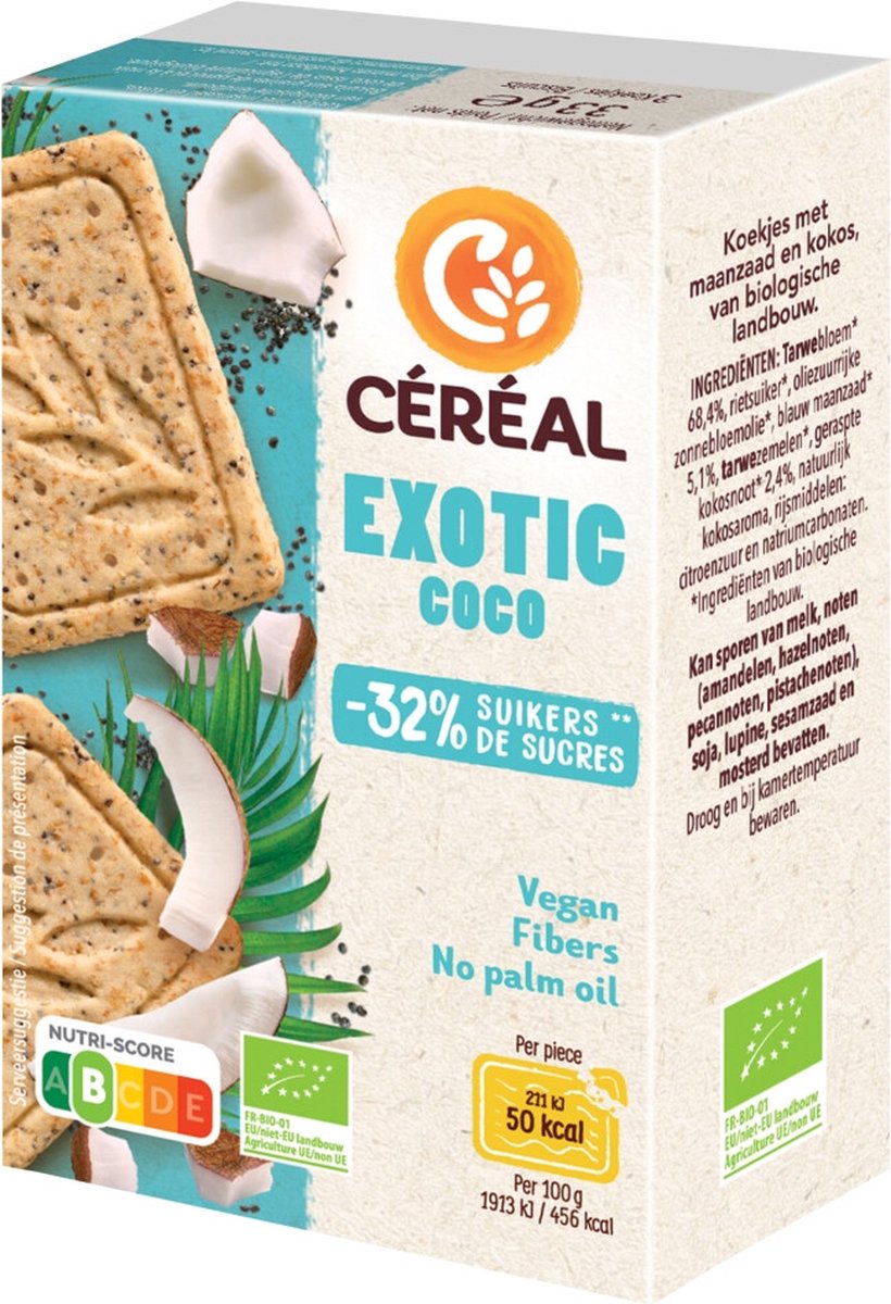 Goedkoopste Céréal Healthier Bio Koekjes Exotic Coco - 6 x 33 gr - Voordeelverpakking