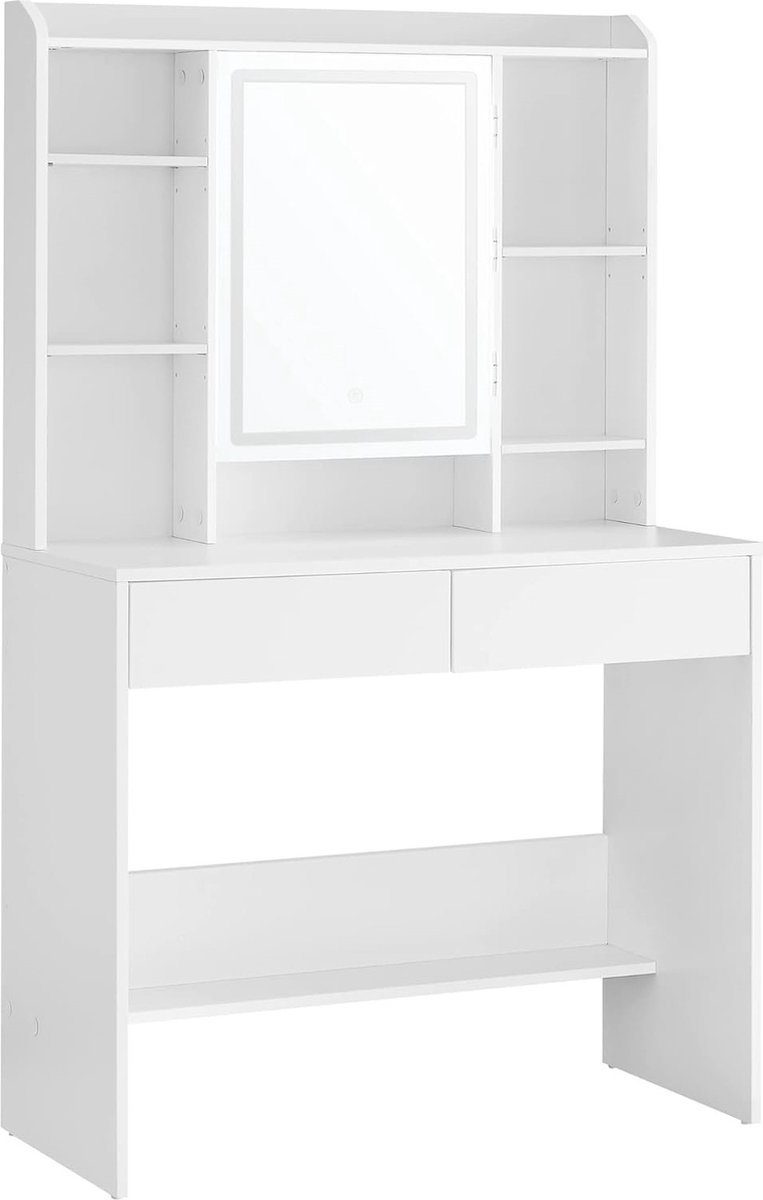 Furnihaus Kaptafel met LED 3 kleuren met instelbare lichtsterkte met spiegel voor make-up wit
