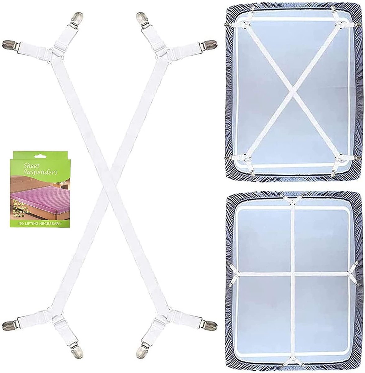 Verstelbare hoeslakenspanners 2 stuks elastische lakhouders witte hoesspanners lakenspanner met metalen clips voor laken matras strijkplank of bank wit