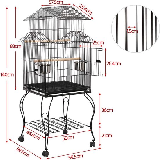 Colorday Goede nacht vogelkooi Cover voor grote vogelkooi met speeltop, zwart 68 inch
