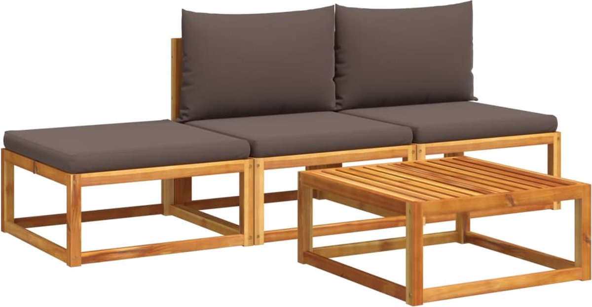 vidaXL 4-delige - tuinbankset - met - kussens - acaciahout - & - rotan Grijs
