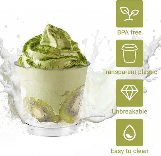 Foydream 50 stuks, 150 ml, herbruikbare dessertbekers, transparante dessertbekers voor desserts, pudding, yoghurt en voorgerechten, BPA-vrije set voor feestjes en evenementen