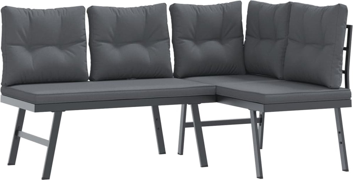 vidaXL - Tuinbanken - met - kussens - 2 - st - gepoedercoat - staal - zwart