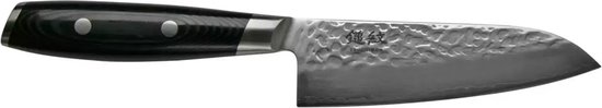 Yaxell Japonais - Série Tsuchimon - Couteau de Chef Santoku - Acier VG10 - 61 HRC - Lame 12,5 cm - 3 Couches d'Acier Damas - Manche Toile-Micarta