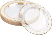 MATANA 20 Petites Assiettes en Plastique avec Bord Doré (19 cm), Assiettes à Dessert pour Mariages, Anniversaires, Baptêmes, Noël et Célébrations - Robustes et Réutilisables