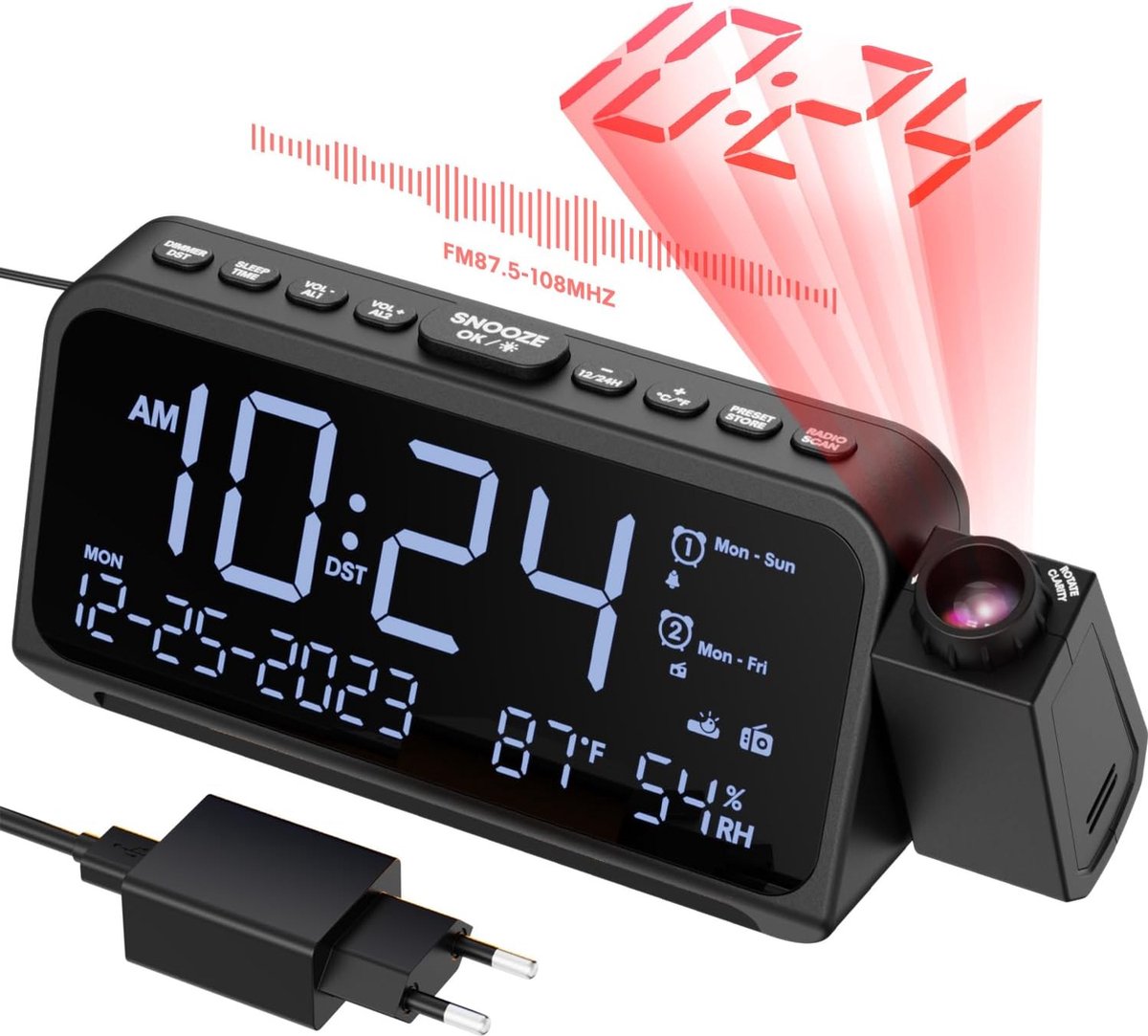 Solacis Wekkerradio Met Projectie - Wekkerradio - Digitale wekker - Wekkerradio kinderen - Wekker met projectie op plafond - Must have!