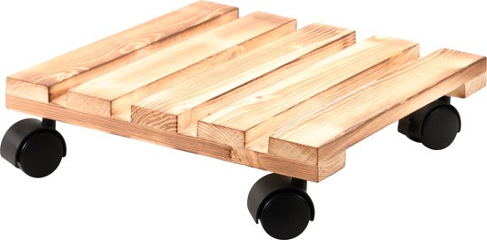 Foto: Kesper plantenpot trolley hout lichtbruin vierkant 30 x 30 cm max 100 kilo