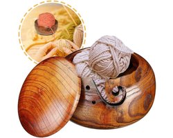 Wooden Yarn Bowl for Knitting - Handmade ATB-GIFT Yarn Holder with Lid - Crochet Knitting Home Decor - 16x7cm