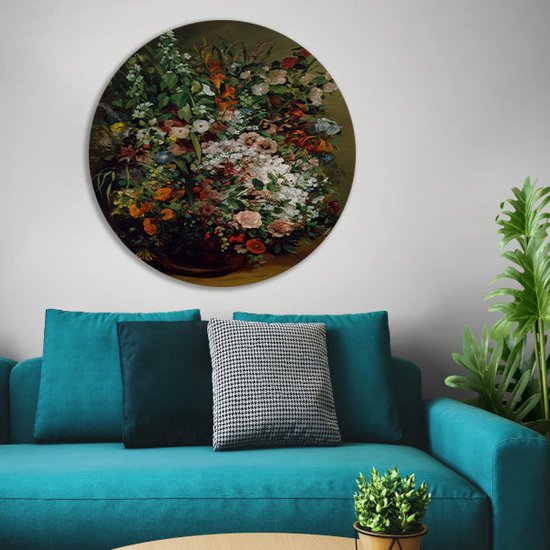 Bouquet de fleurs dans un Vase - Tableau rond de Gustave Courbet - Tableau de Fleurs - Cercle mural Maîtres anciens - Peintures industriels - Tableau aluminium - Oeuvres tableau mur cercle aluminium 40x40 cm