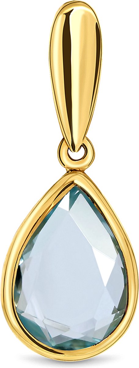 Miore Pure Ketting met Hanger - 14 Karaat Goud - Met een Blauwe Topaas - Handgemaakt- 19.5 mm