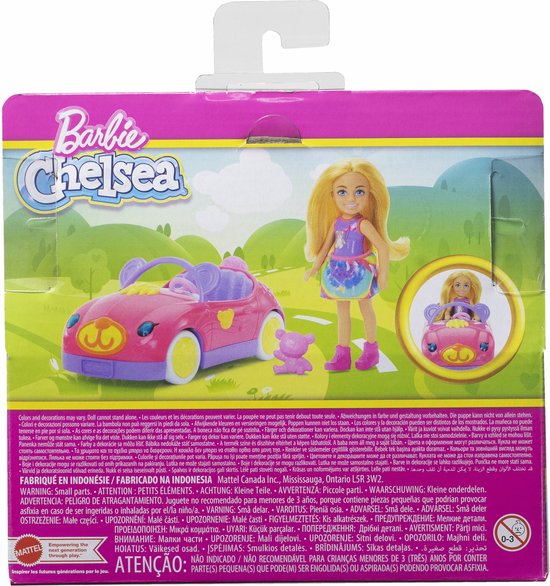 Mattel Barbie Chelsea speelgoedauto met teddybeer en pop - roze. — afbeelding 2
