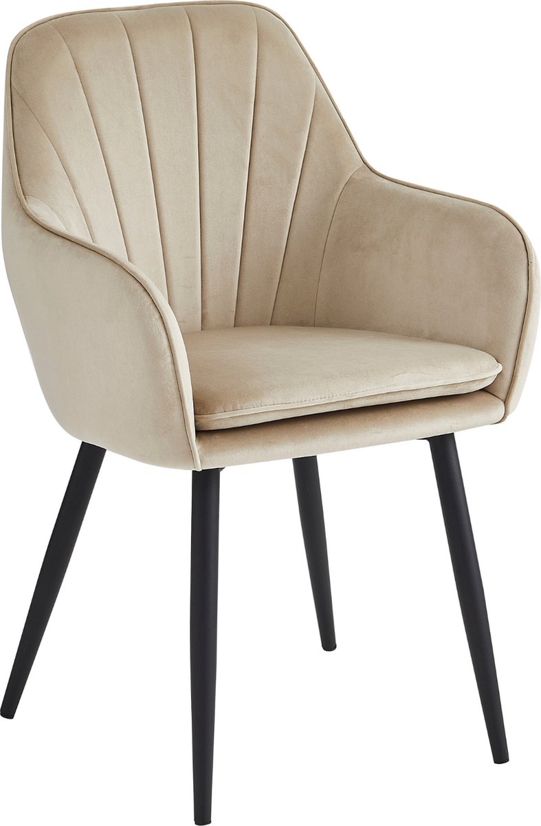 Colenis Melissa Eetkamerstoel - Set Van 4 - Beige - Fluweel - Velvet - Industrieel - Met armleuning