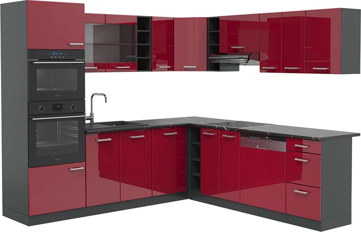 Hangkast R-Line Bordeauxrode hoogglans 40 cm met glazen deur Vicco Hangkast R-Line Bordeauxrode hoogglans 40 cm met glazen deur Vicco