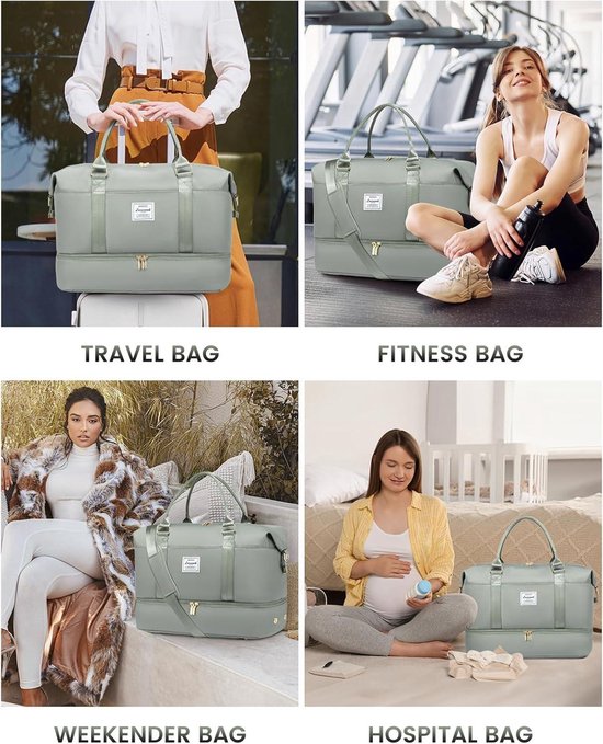 Reistas voor dames met schoenenvak - weekendtas voor vliegtuig - grote handbagage tas - reistas duffle bag met Boven- en onderste schoenvakken van Ballicamp. — afbeelding 4