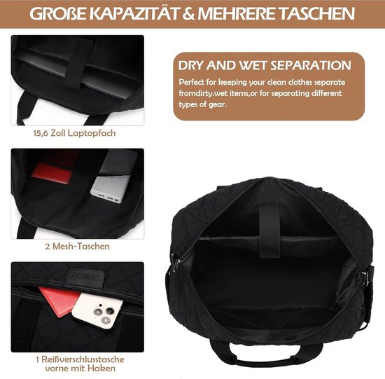 Weekendtas voor dames - Grote reistas met schoenenvak - Kliniektas voor geboorte - Sporttas - Gymtas - Duffle bag - Mommy bag met toilettas en laptopvak van Miss Lulu — afbeelding 4