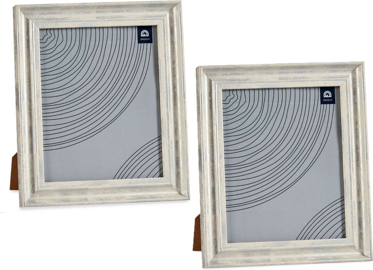 Giftdecor Fotolijstje voor een 20 x 25 cm foto - 2x - licht hout/zilver glans0 - frame 26 x 31 cm0 Creme