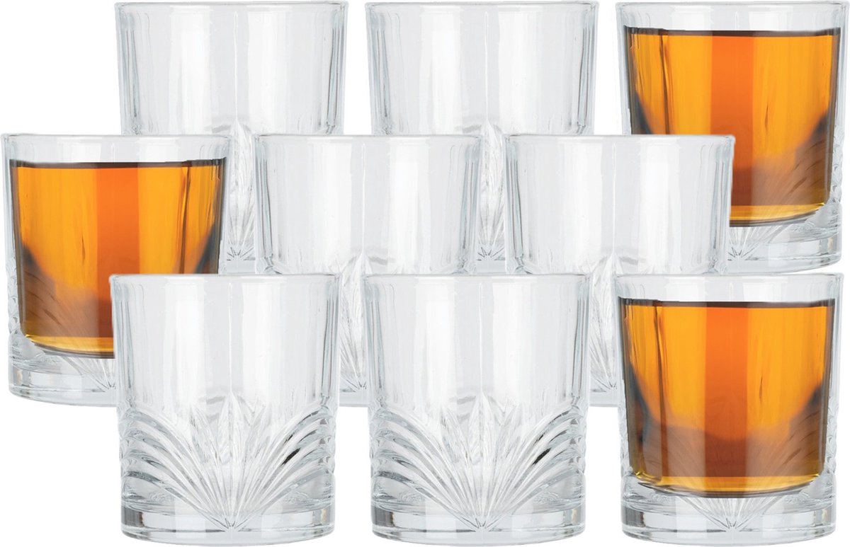 Excellent Houseware Drinkglazen Palm Springs 9x helder transparant glas 230 ml met glas decoraties