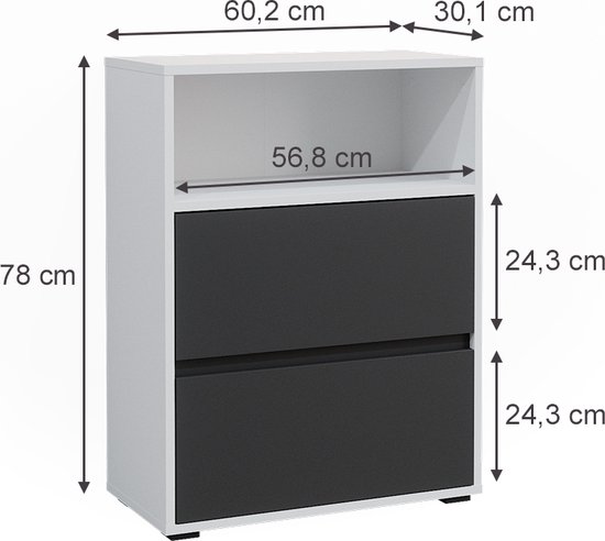 Vicco Maltin Linnenkast – 30.2 x 189 cm met één deur en twee laden Wit