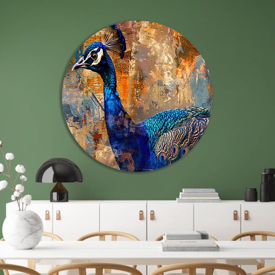 Tableau paon - Cercles muraux Animaux - Fond de tableau - Décoration murale classique - Échelle murale - Peintures & posters cercle mural aluminium 60x60 cm
