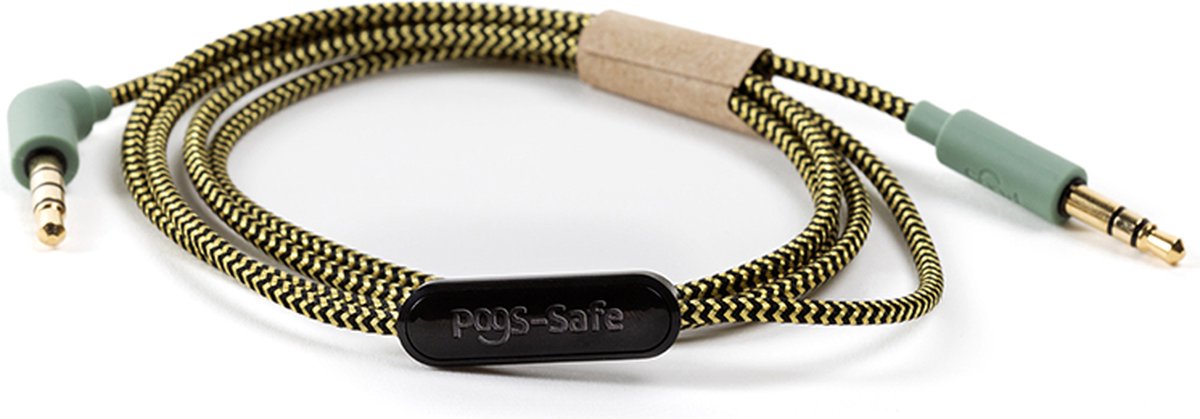 POGS-Safe audiokabel – 3.5 mm audio kabel met microfoon - 1 meter - Geïntegreerde microfoon en POGS-Safe technologie - Geschikt voor POGS The Gecko & The Elephant - Groen