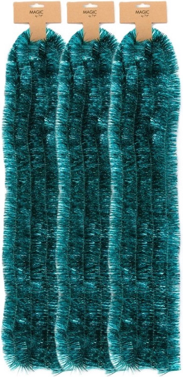 Inge Christmas Goods Kerstslingers - 3x - groen - folie - 270 cm - lametta - kerstboomslinger