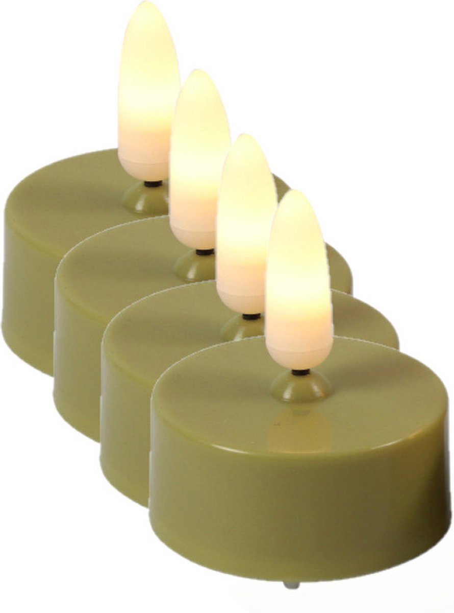 Countryfield LED theelichtjes/waxinelichtjes - 4x st - goud - met timer - warm wit Jade groen