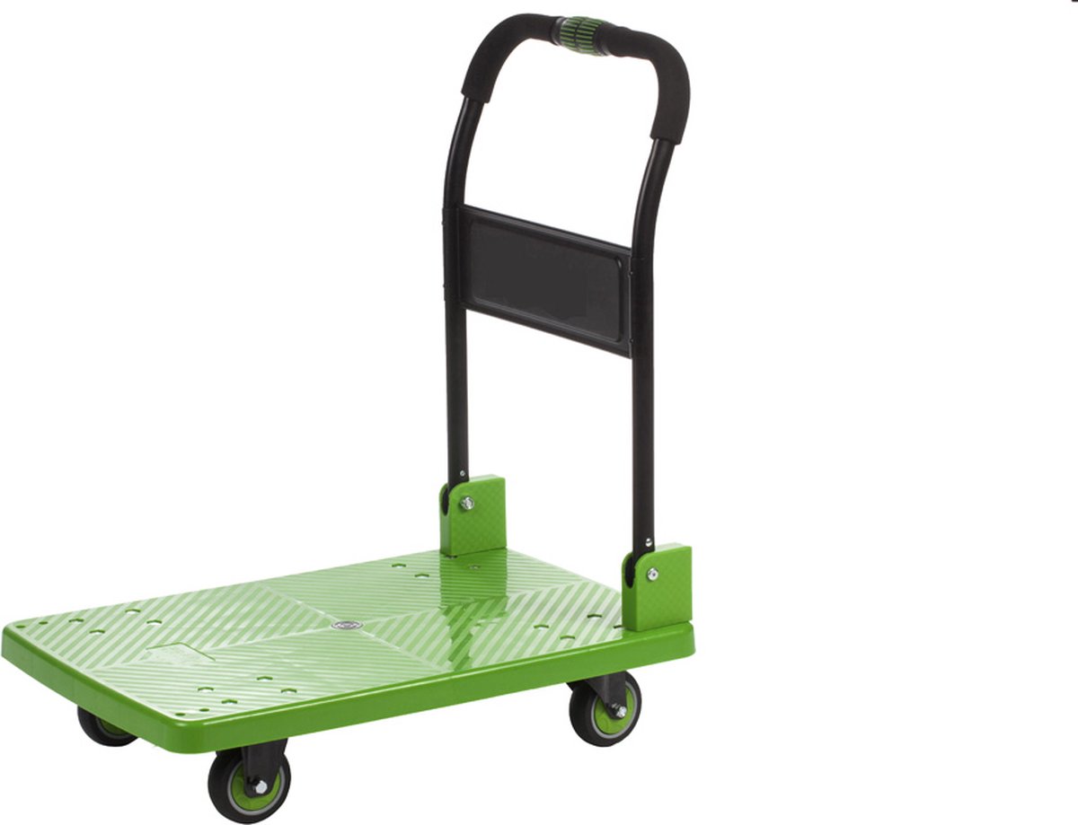Kunststof plateauwagen met inklapbare duwbeugel, lvm. 330 kg - Groen - x x - - Polymethylmethacrylaat (PMMA) - - Voor binnen & buiten