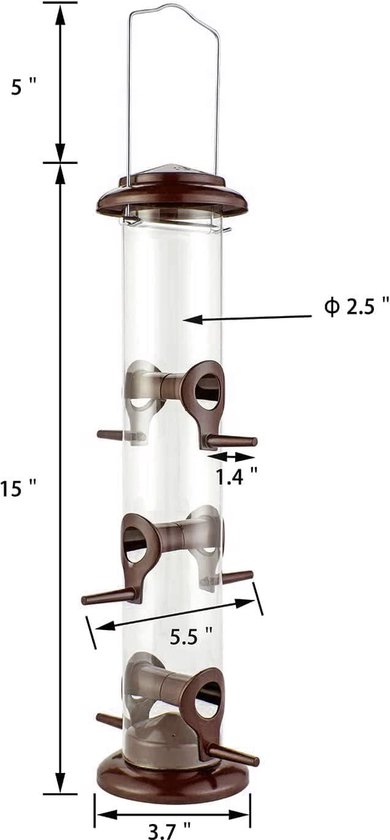 Mangeoire à Oiseaux En Métal Avec 6 Ports - Résistante Aux Intempéries Et Aux écureuils - Design Tubulaire Avec Perchoirs - Pour Attirer Moineaux, Mésanges, Pinsons