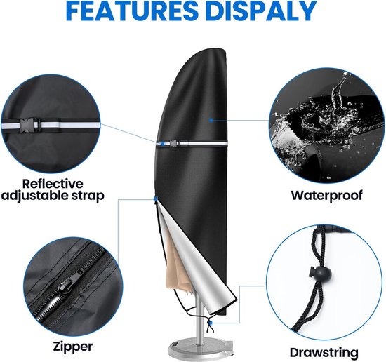 Housse de protection pour parasol, 9210D Oxford, housse de protection pour parasol flottant, résistante aux intempéries, aux UV, à la neige, adaptée aux parasols