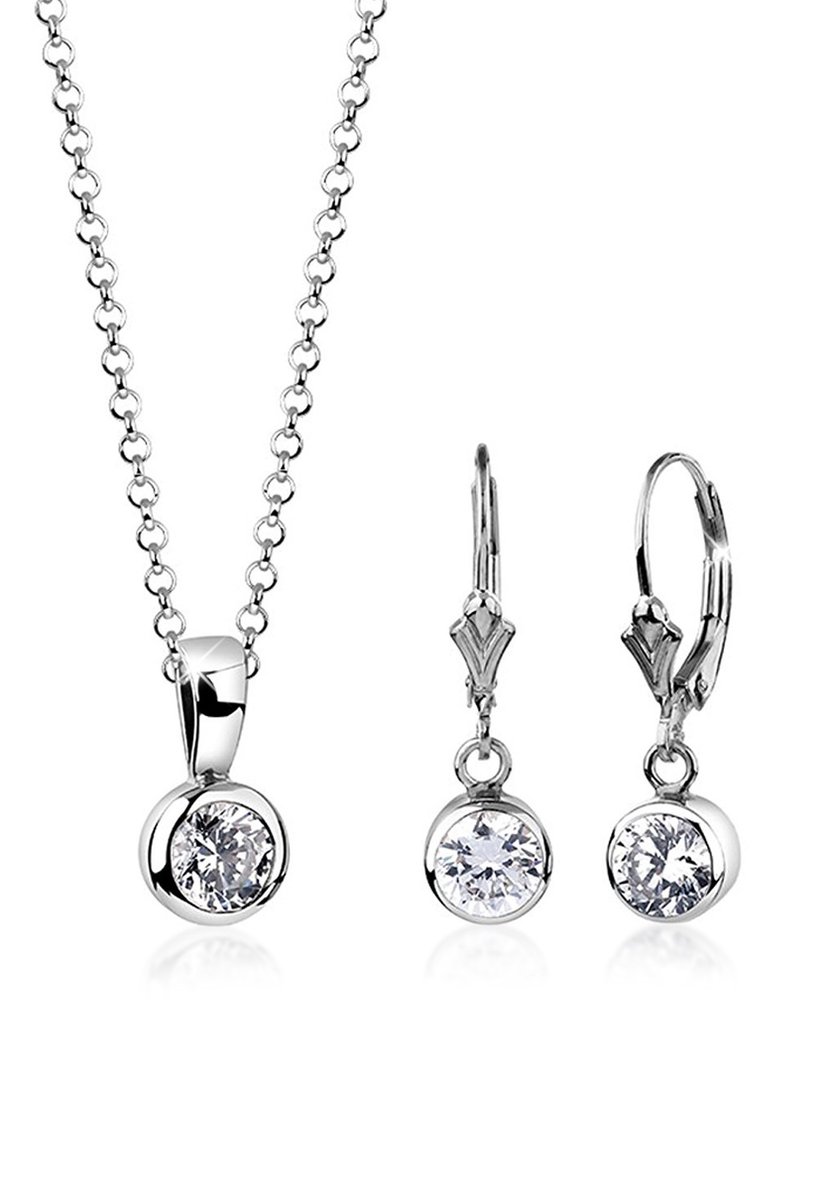 Nenalina - Sieraden Set - Kette Ohrhänger Zirkonia Steine Solitär 925 Silber - Dames