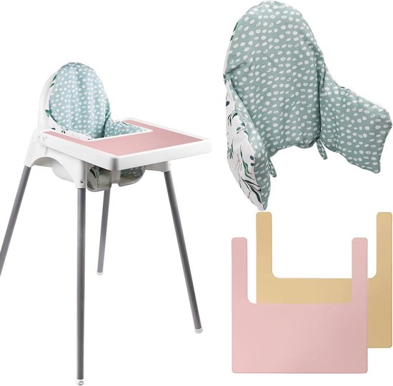 Kinderstoelkussen, IKEA Antilop kinderstoelkussen, set van 2 kinderstoelkussens, geïntegreerd opblaasbaar kussen, comfortabeler babyzitje (grijs gestreept / stenen bloem