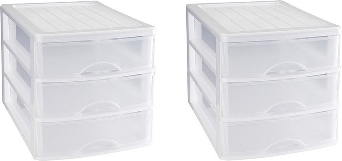 PlasticForte Ladeblok - 2x stuks - 3 lades - wit - L35,5 x B27 x H26 cm - bureau organizer