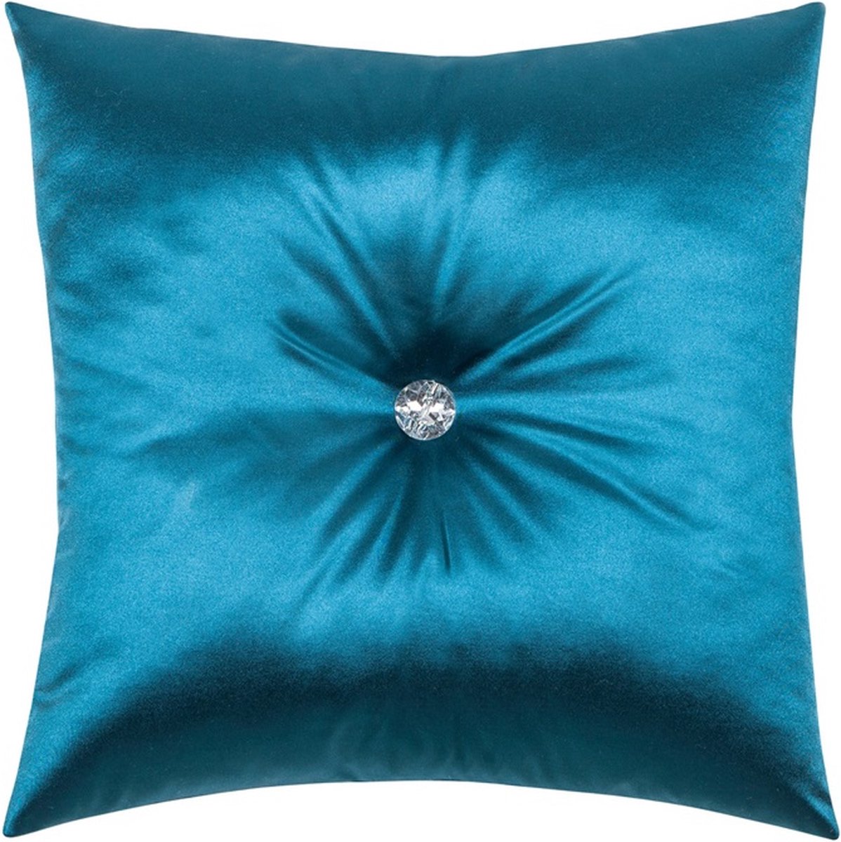 Linen & More Vivaldi Button Kussen Petrol Kussen | 47 X 47 | Sierkussen Voor Woonkamer Of Slaapkamer Blauw