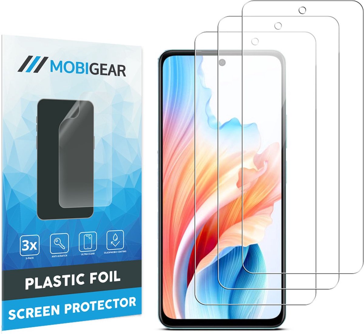 Mobigear Screenprotector geschikt voor OPPO A38 | Mobigear Screenprotector Folie - Case Friendly (3-Pack)