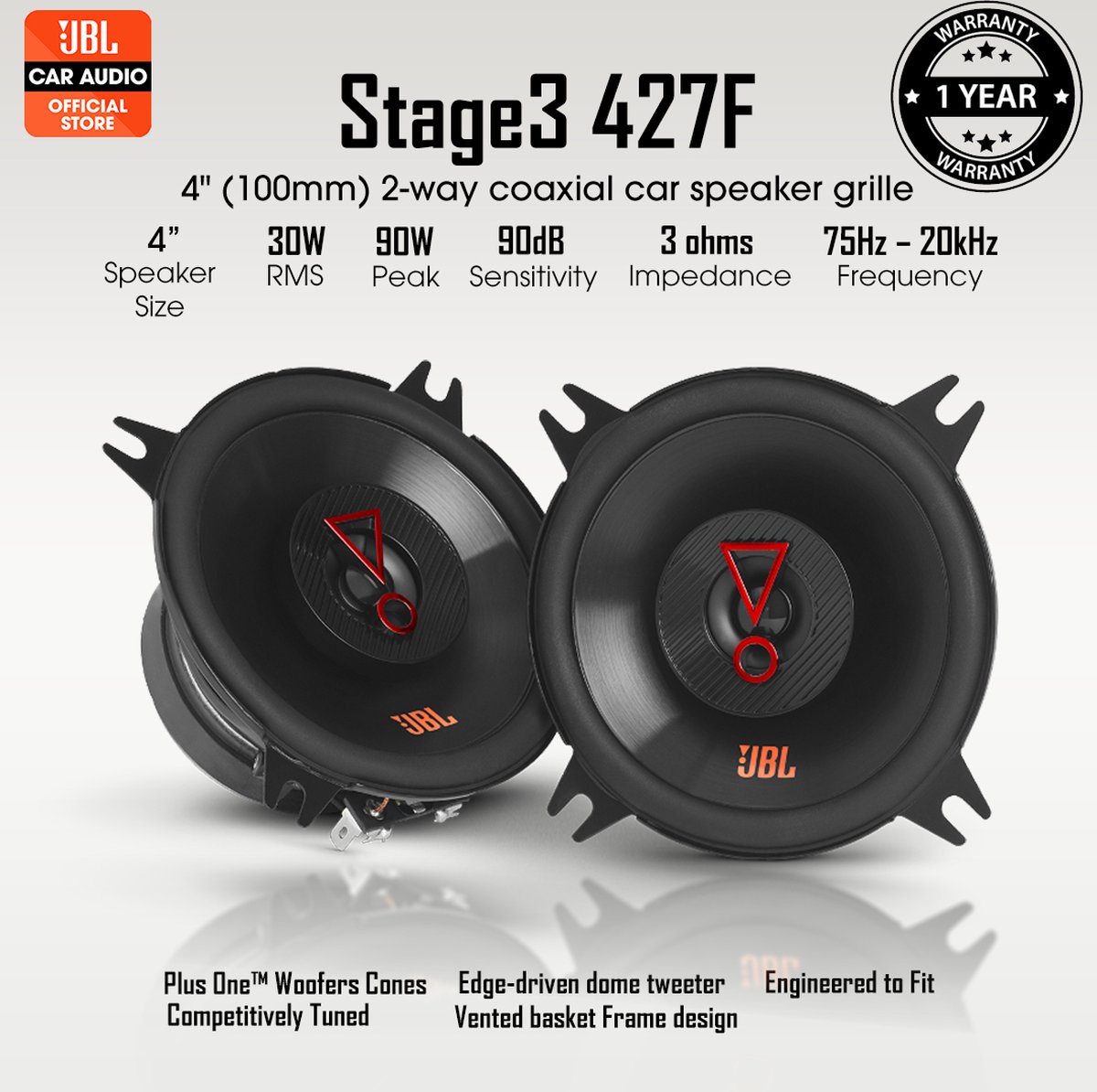 JBL Stage3 6427 4x6 inch Coaxiaal JBL Stage3 6427 4x6 inch Coaxiaal