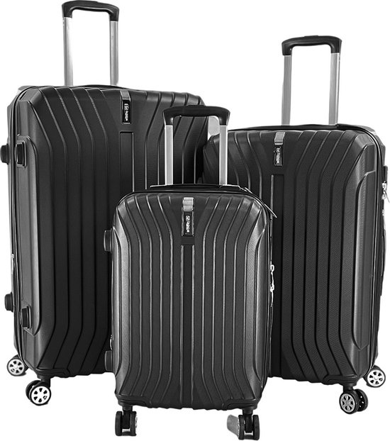 Travelsuitcase - Kofferset Almeria 3 delig - Reiskoffers met cijferslot - ABS - Zwart - Handbagage en Ruimbagage
