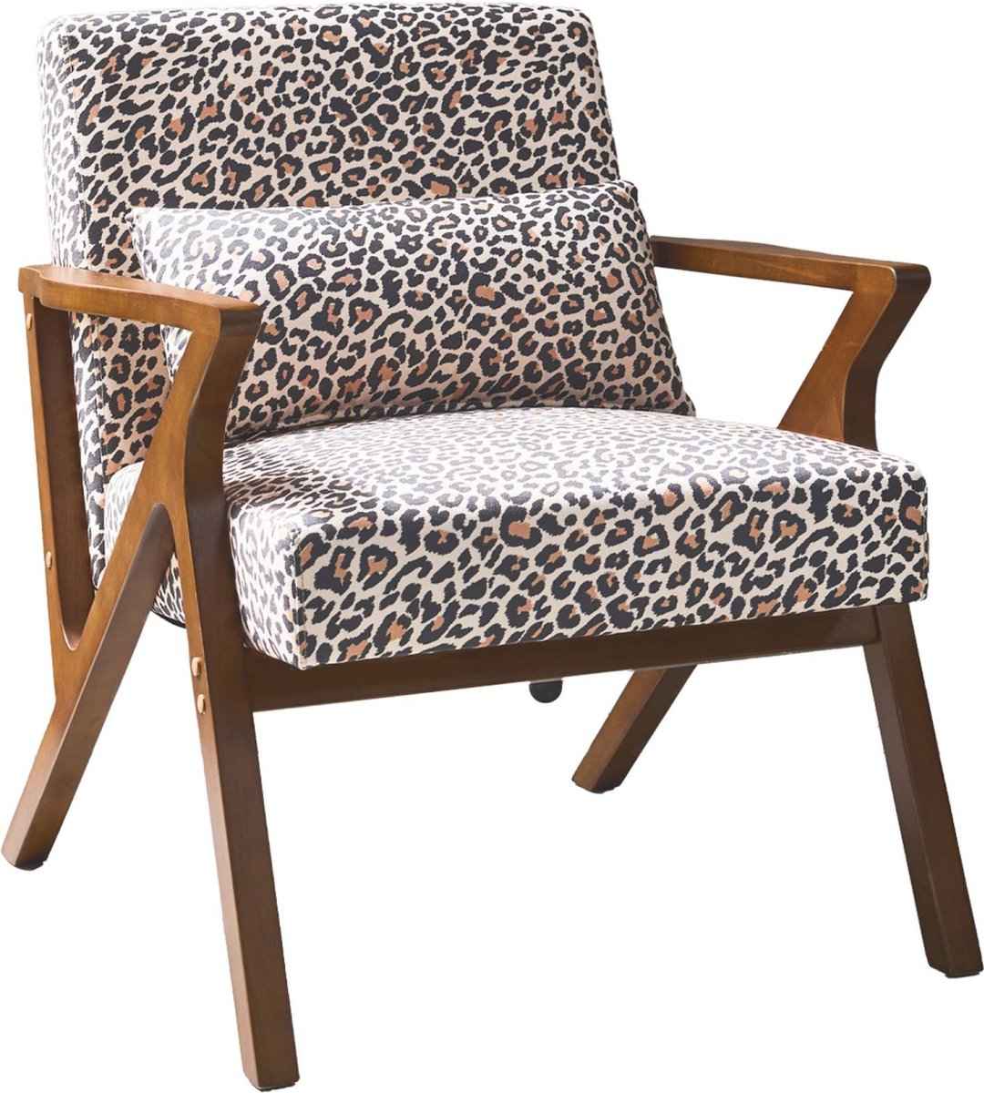 sweeek Scandinavische fauteuil van hout en luipaardprint - antoine