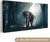 Canvas - Olifant - Bos - Natuur - Muurdecoratie - 80x40 cm - Schilderijen op canvas - Canvas doek