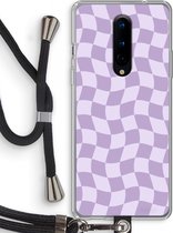 Case Company® - Hoesje met koord geschikt voor OnePlus 8 hoesje met Koord - Grid Paars - Telefoonhoesje met Zwart Koord - Bescherming aan alle Kanten en Over de Schermrand