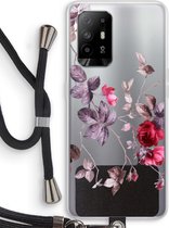 Case Company® - Hoesje met koord geschikt voor Oppo A94 5G hoesje met Koord - Mooie bloemen - Telefoonhoesje met Zwart Koord - Bescherming aan alle Kanten en Over de Schermrand