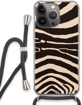 Case Company® - Hoesje met koord geschikt voor iPhone 13 Pro hoesje met Koord - Arizona Zebra - Telefoonhoesje met Zwart Koord - Extra Bescherming aan alle Kanten en Over de Schermrand