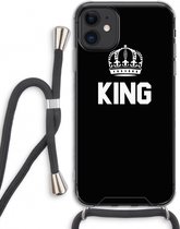 Case Company® - Hoesje met koord geschikt voor iPhone 11 hoesje met Koord - King zwart - Telefoonhoesje met Zwart Koord - Extra Bescherming aan alle Kanten en Over de Schermrand