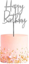 Happy Birthday TaartTopper Zilver TaartDecoratie Cake Topper Taart Topper Decoratie Verjaardag Versiering – 1 Stuk